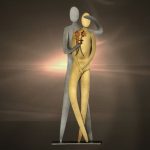 Σφυρήλατη μεταλλική φιγούρα ζευγάρι λουλούδια (640)