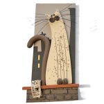 Κεραμικό κάδρο γάτα εφημερίδα γκρι