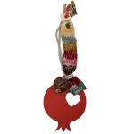 Γούρι ρόδι-καρδιά ξύλινο με κορδέλα κουρελού