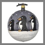 Γυάλινη χριστουγεννιάτικη μπάλα Πιγκουϊνοι-γκρι διάφανο