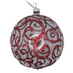 Γυάλινη χριστουγεννιάτικη μπάλα γκρι-κόκκινο λαχούρι