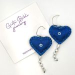 Χειροποίητο σετ σκουλαρίκια καρδιές μπλε